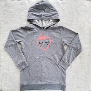 Tea Collection Girl's Gray Tunic Hoodie with Strawberry VGUC 12